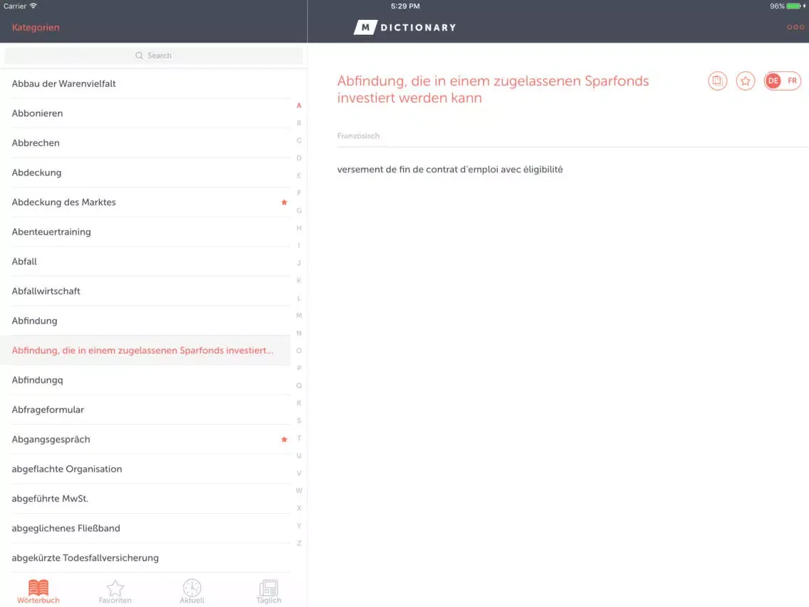 MDictionary Wirtschaft (DE-FR) iPad  Screenshots