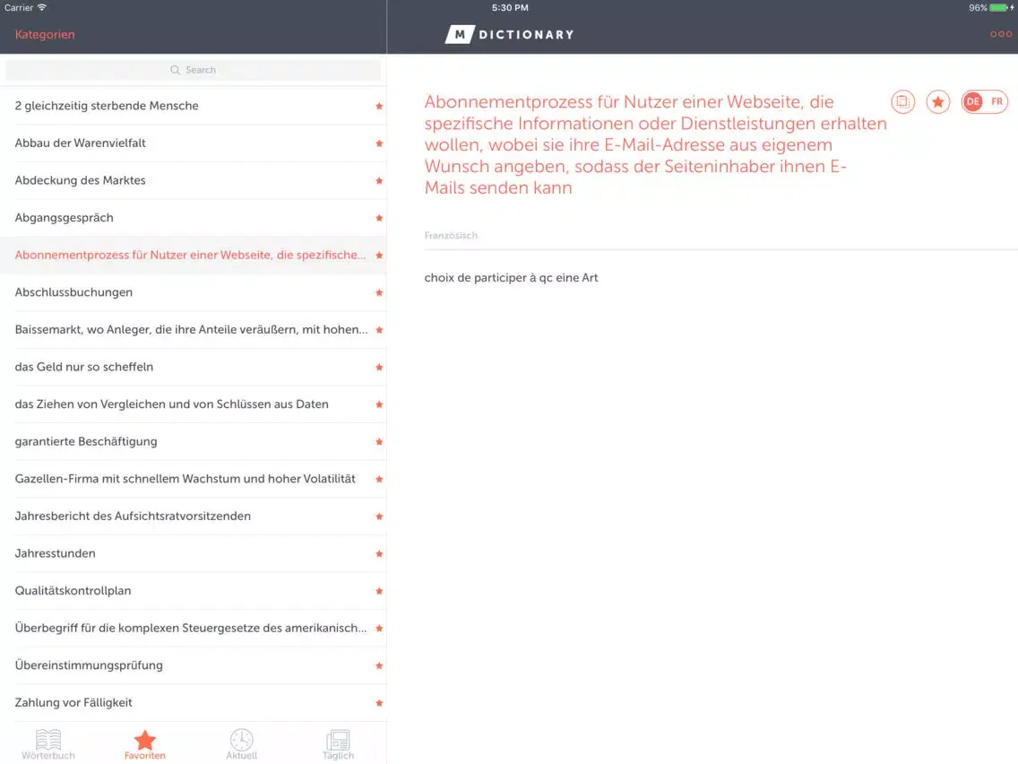 MDictionary Wirtschaft (DE-FR) iPad  Screenshots