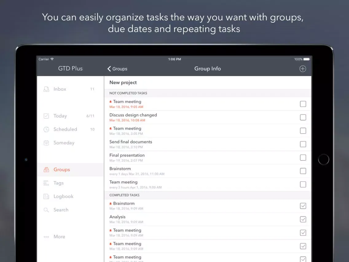 GTD Plus – to do and task list iPad  Ekran Görüntüleri