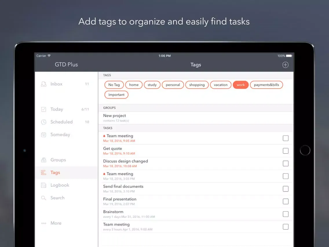 GTD Plus – to do and task list iPad  Ekran Görüntüleri