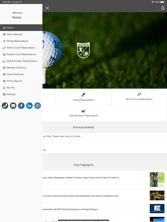 Capturas de tela do Shaker Heights Country Club iPad 