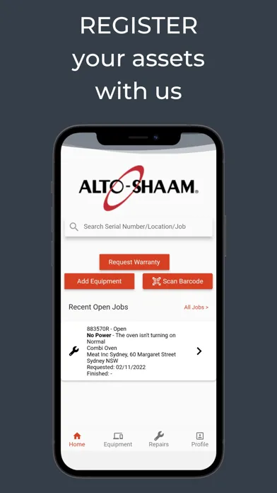 Alto Shaam Warranty Service Screenshots