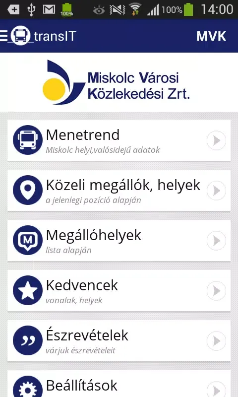 transIT menetrend: MVK Zrt. Screenshots