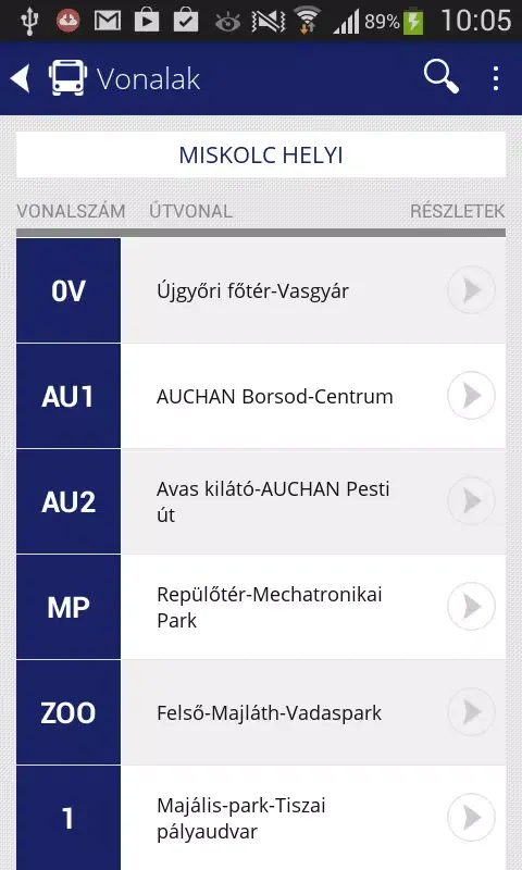transIT menetrend: MVK Zrt. Screenshots