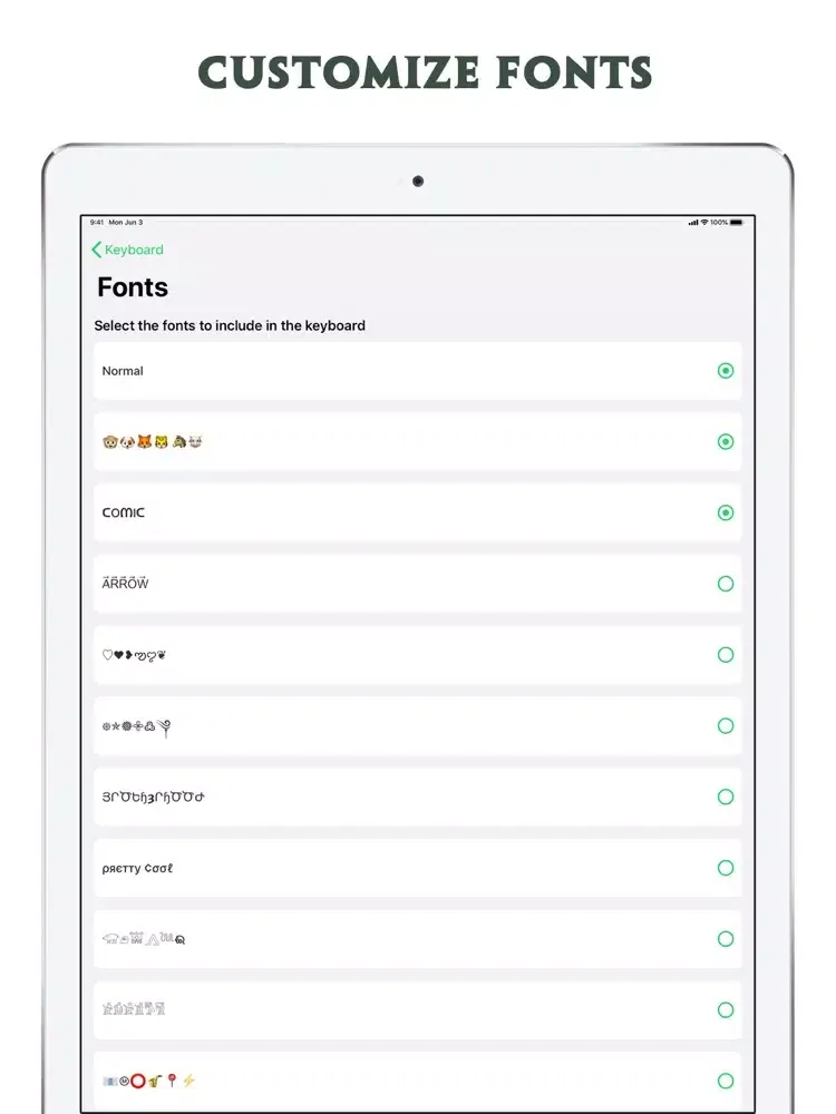 ภาพหน้าจอของ Fonts ‐ iPad 