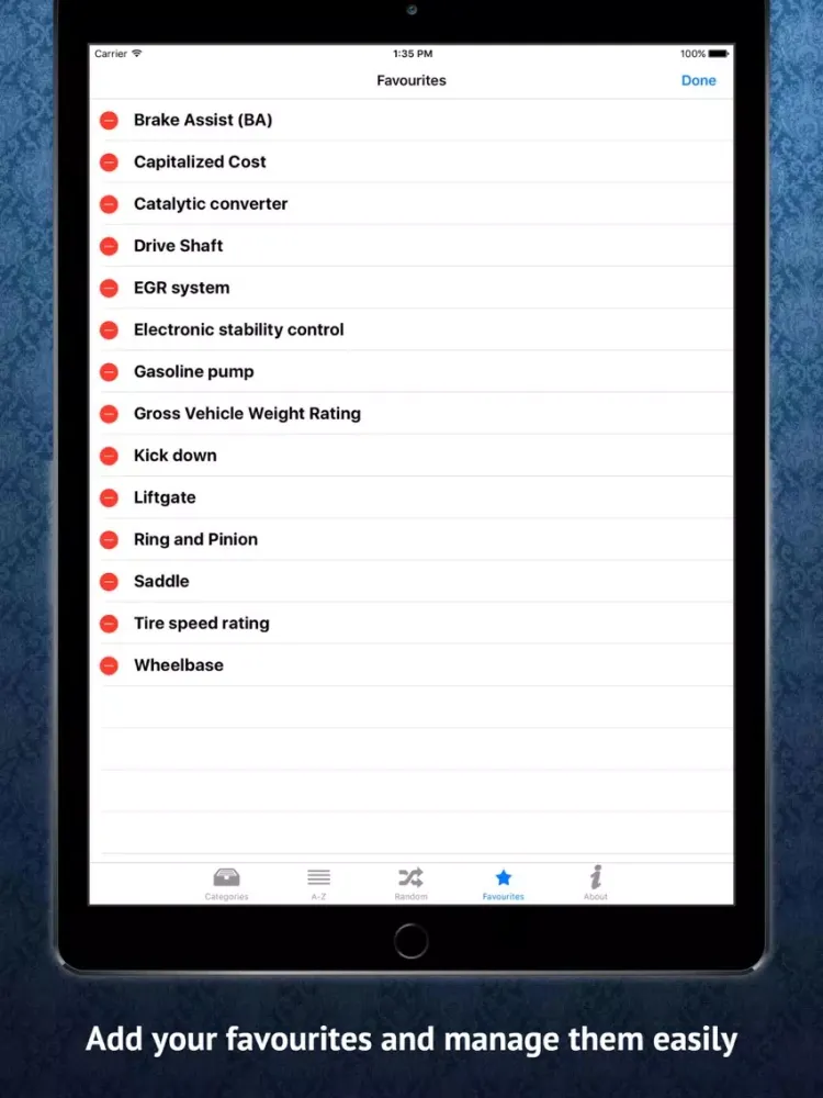 Capturas de tela do Automotive Dictionary iPad 