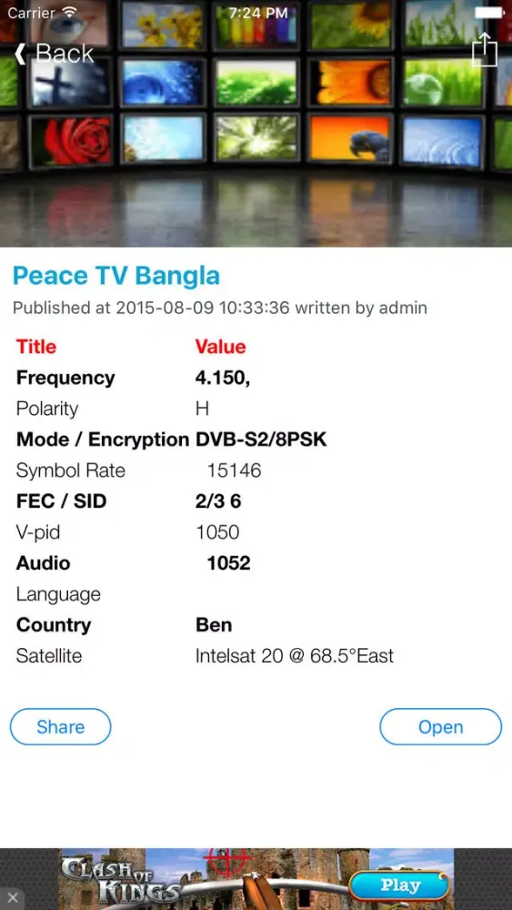 Tangkapan layar Bangladesh TV Channels Sat Info