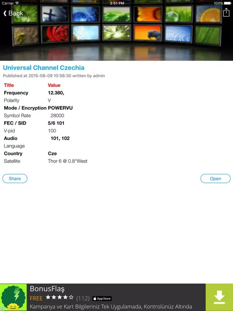 Czech TV Channels Sat Info iPad  स्क्रीनशॉट