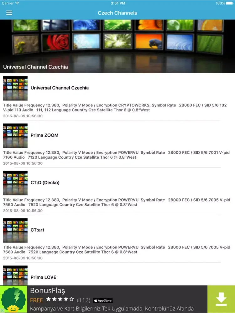 Czech TV Channels Sat Info iPad  स्क्रीनशॉट