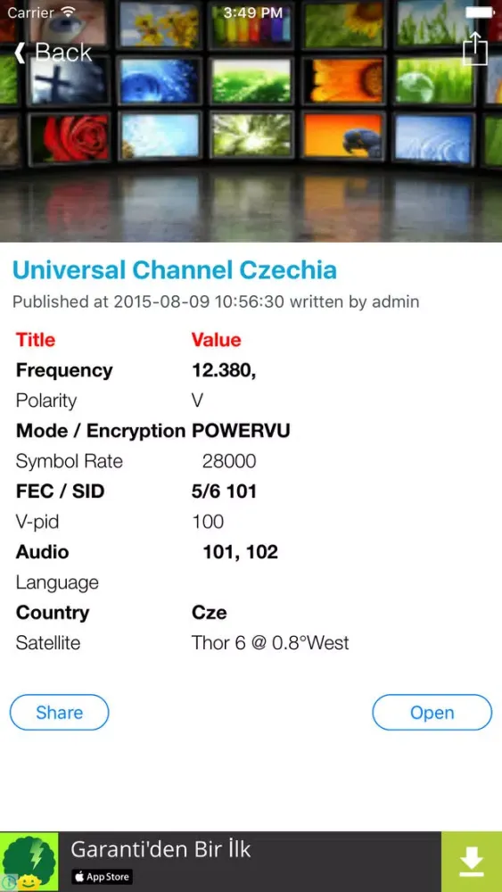 Czech TV Channels Sat Info स्क्रीनशॉट