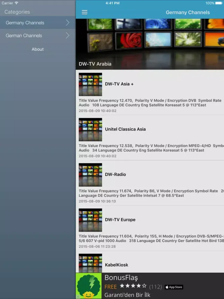 Germany TV Channels Sat Info iPad  स्क्रीनशॉट
