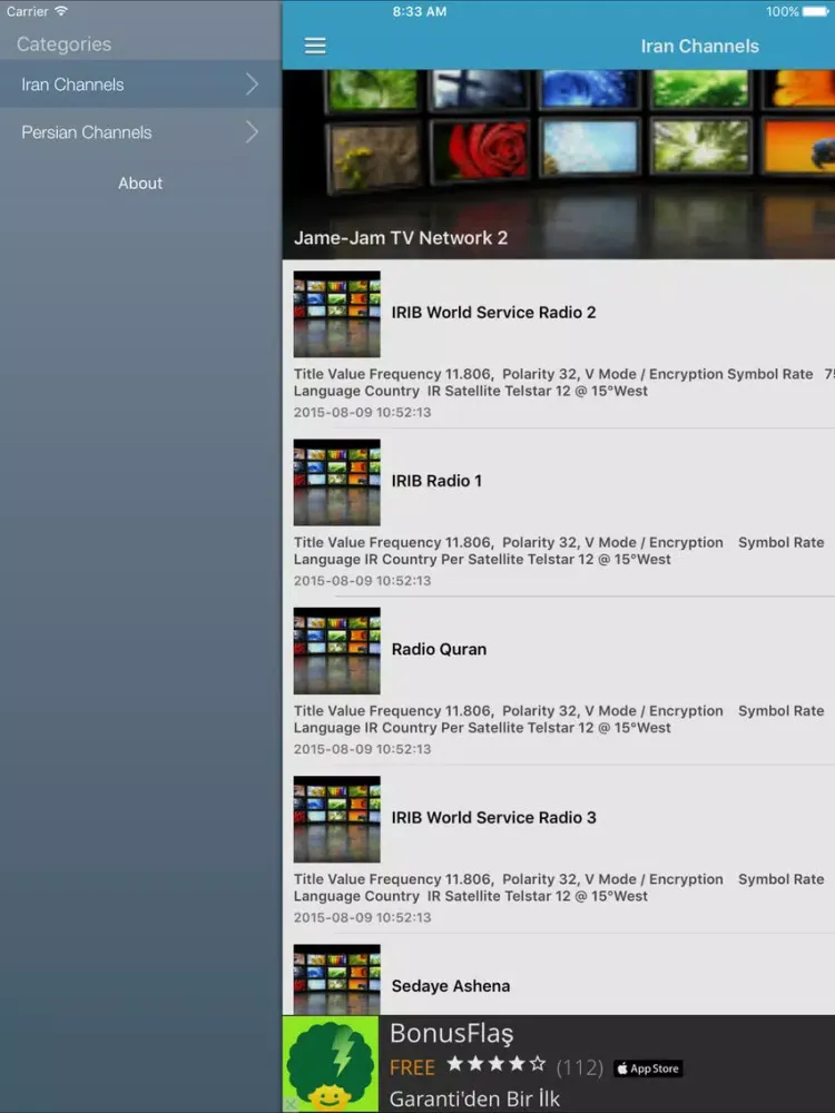 Iran TV Channels Sat Info iPad  Screenshots