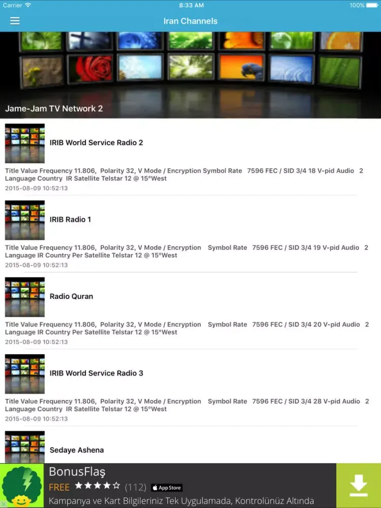 Iran TV Channels Sat Info iPad  Screenshots