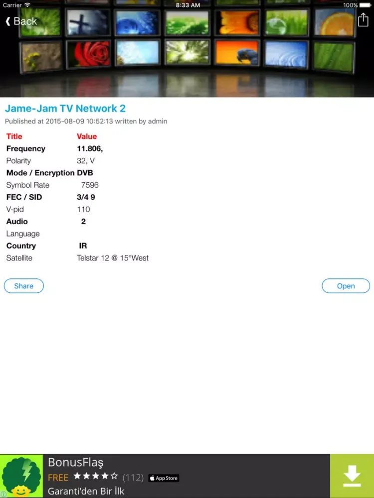 Iran TV Channels Sat Info iPad  Screenshots