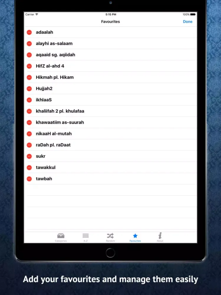 Capturas de pantalla de Islamic Dictionary Pro iPad 