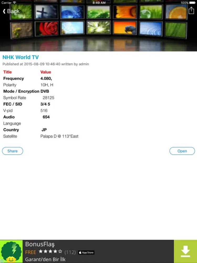 Japan TV Channels Sat Info iPad 应用截图