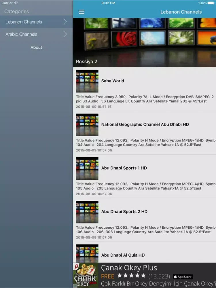 Lebanon TV Channels Sat Info iPad  Ekran Görüntüleri