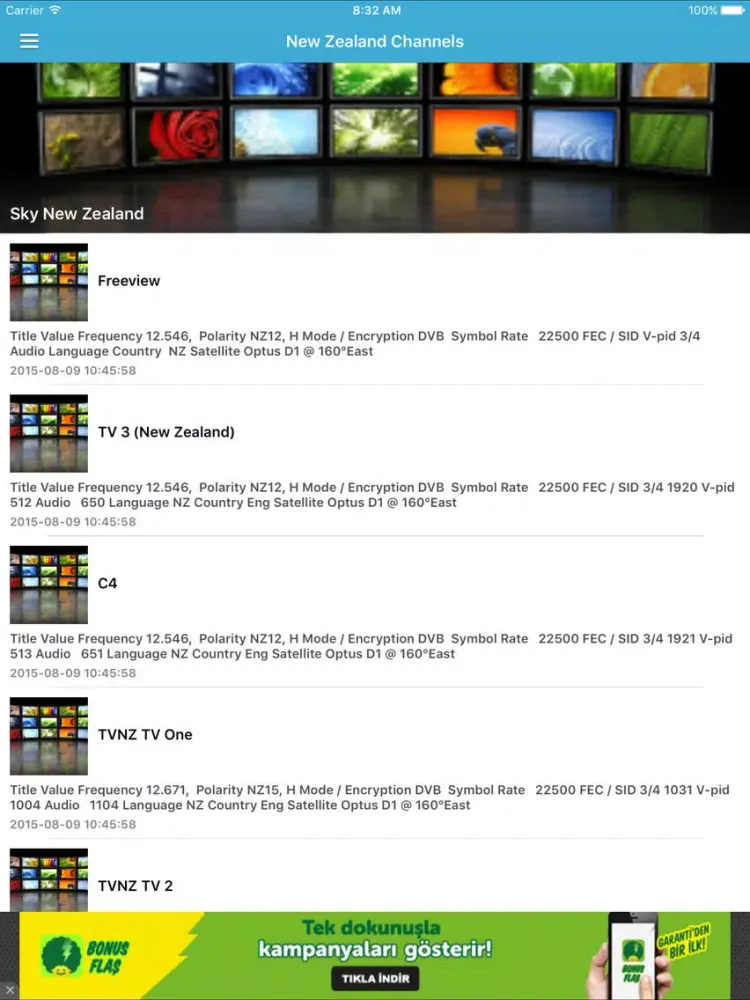 New Zealand TV Channels Sat Info iPad  سکرین شاٹس