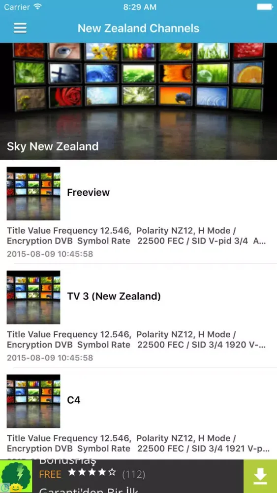 New Zealand TV Channels Sat Info سکرین شاٹس