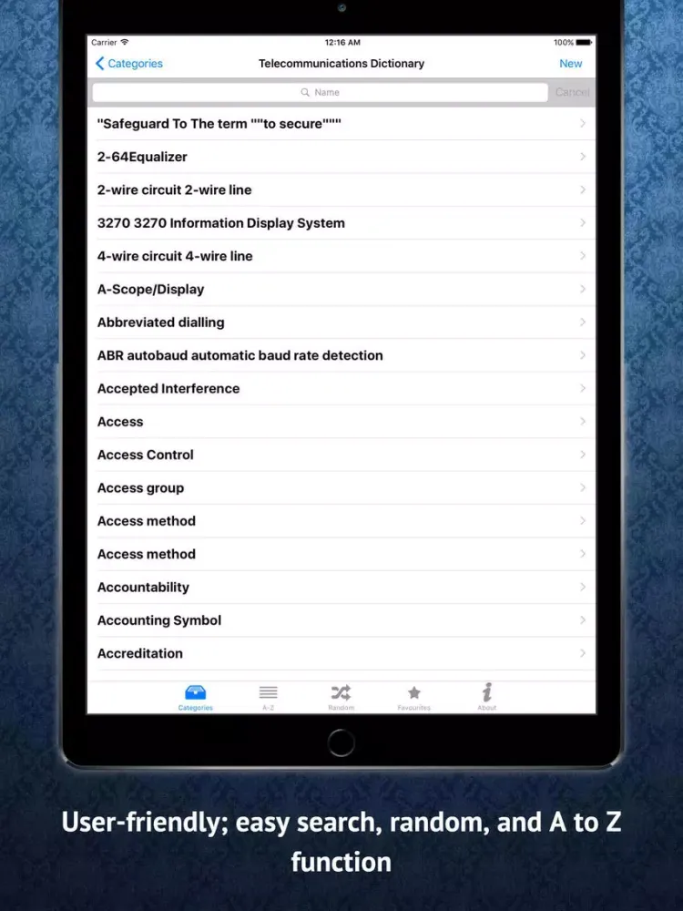 Zrzuty ekranu Telecommunications Dictionary iPad 