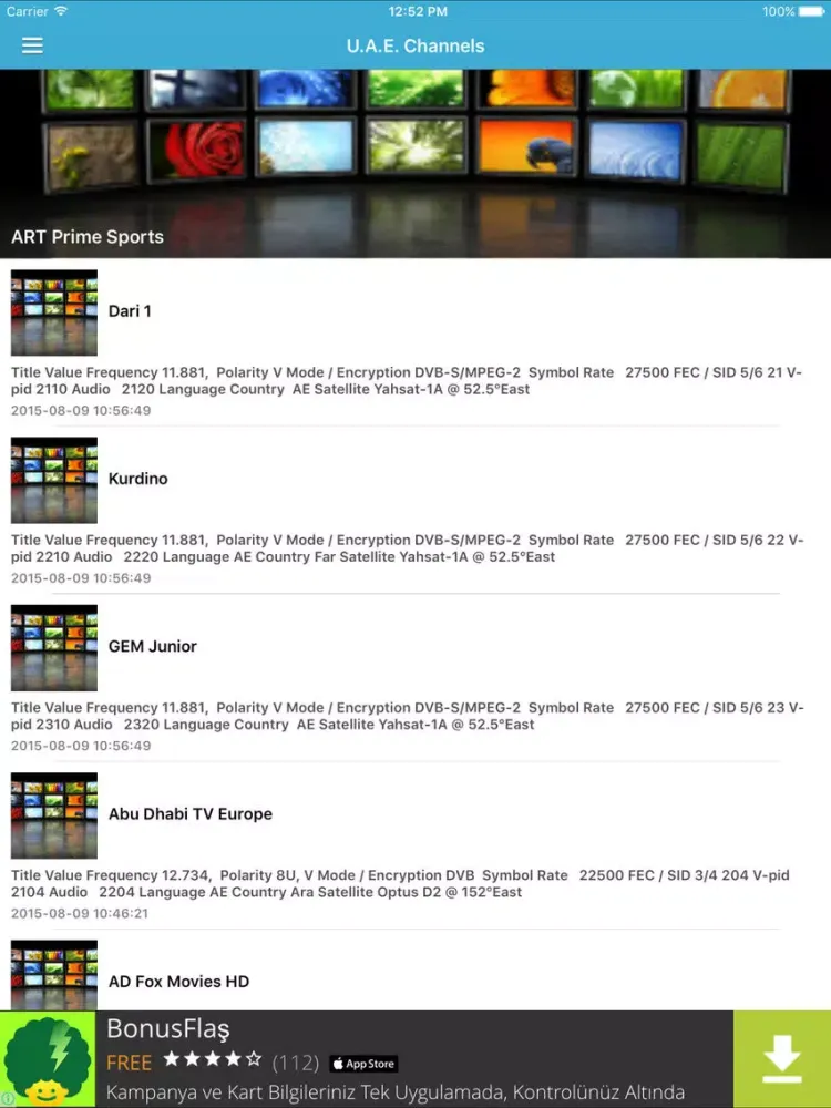 تصاویر United Arab Emirates TV Channels Sat Info iPad 