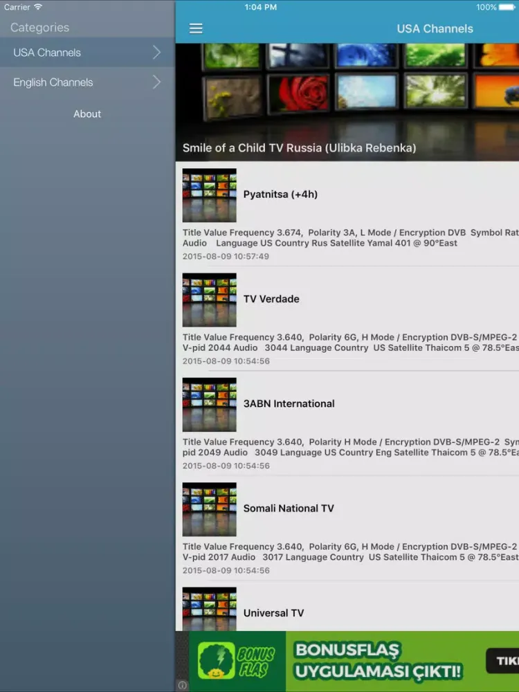 USA TV Channels Sat Info iPad  스크린샷