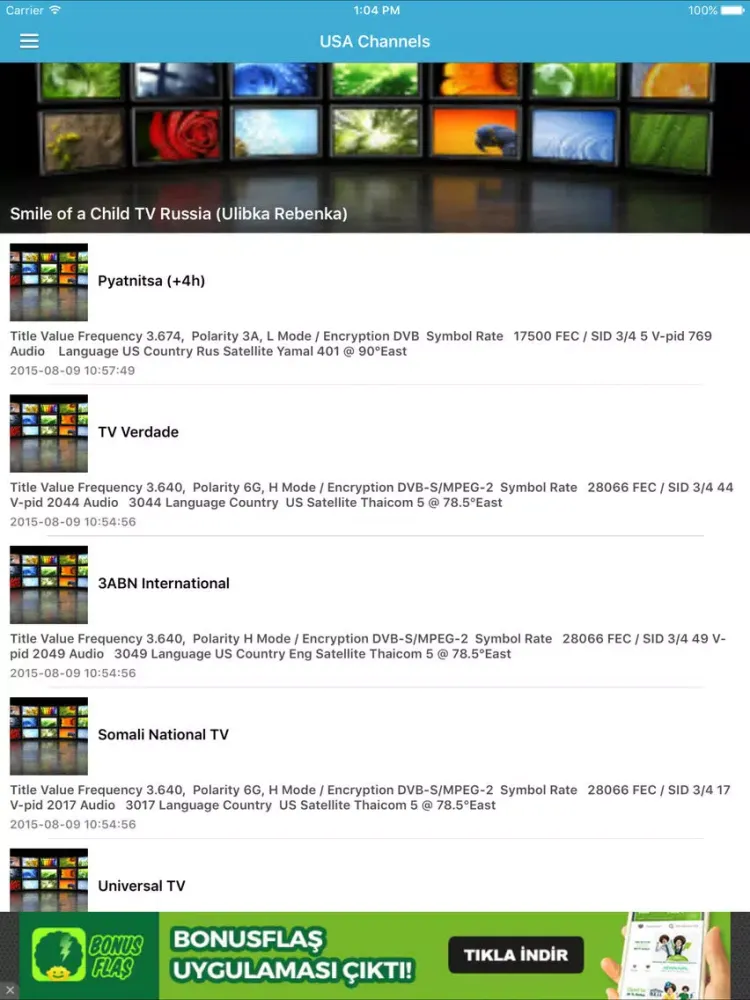 USA TV Channels Sat Info iPad  스크린샷