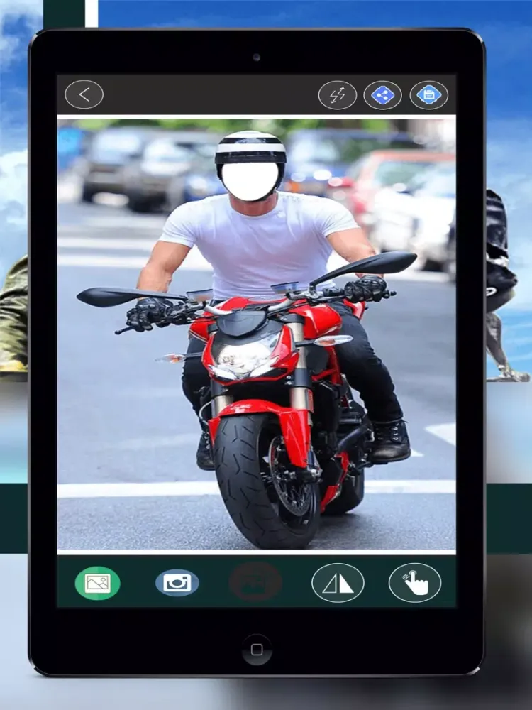 صور Men's Motorcycle Photo Suit - Awesome Uniform Camera Stickers and Picture Montage Maker iPad 