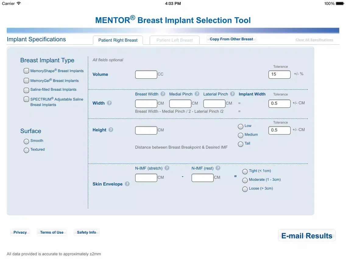 MENTOR® Breast Implant Selection Tool iPad  Ekran Görüntüleri