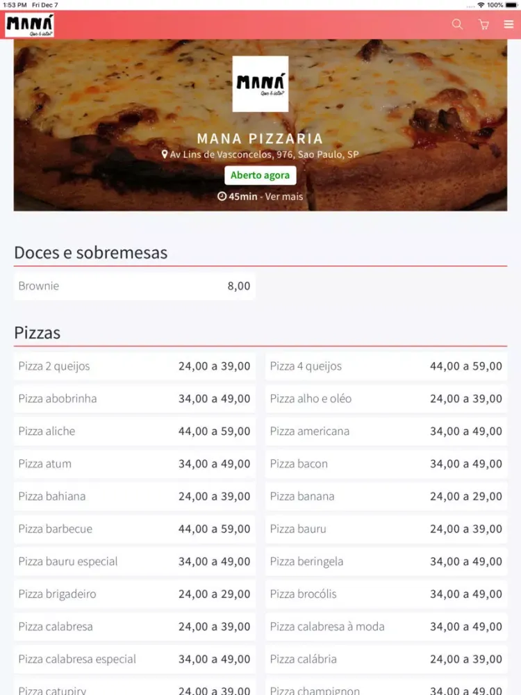 Capturas de tela do Maná Pizzas iPad 