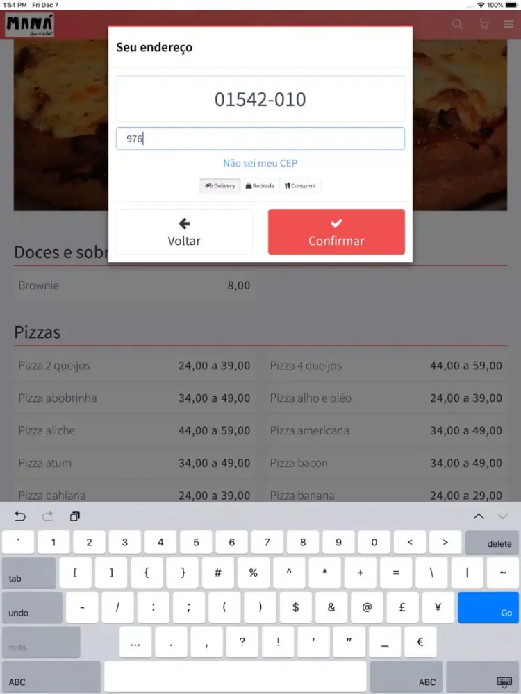Capturas de tela do Maná Pizzas iPad 