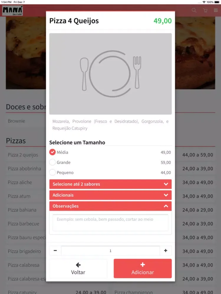 Capturas de tela do Maná Pizzas iPad 