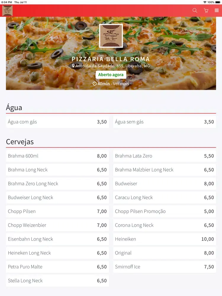 Capturas de tela do Pizzaria Bella Roma iPad 