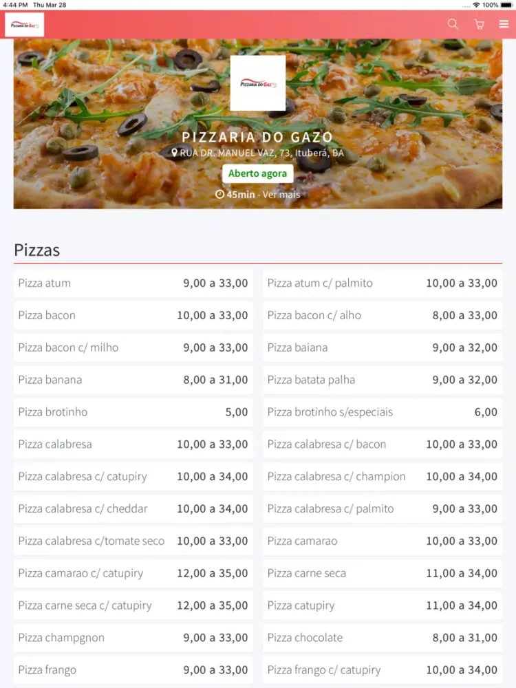 ภาพหน้าจอของ Pizzaria do Gazo iPad 