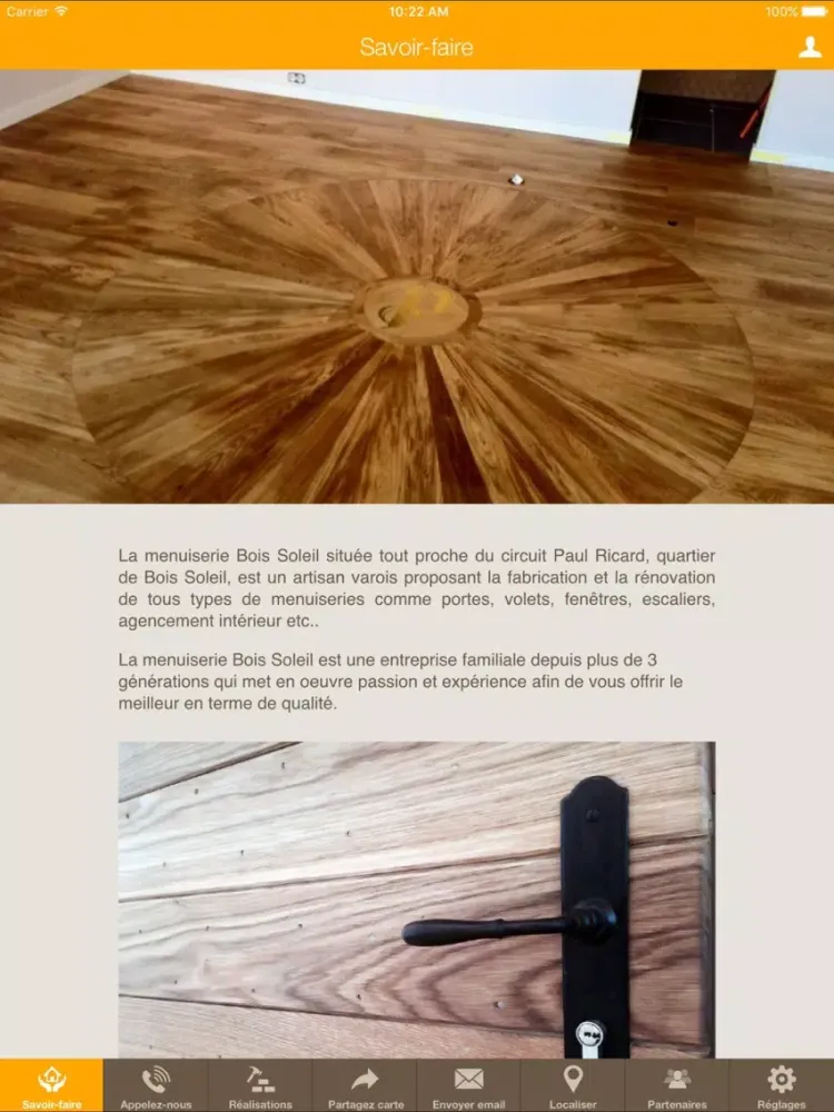 Tangkapan skrin Menuiserie Bois Soleil - Artisan Menuisier iPad 