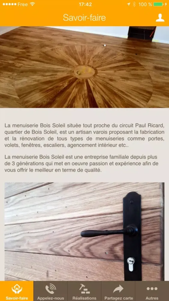Tangkapan skrin Menuiserie Bois Soleil - Artisan Menuisier