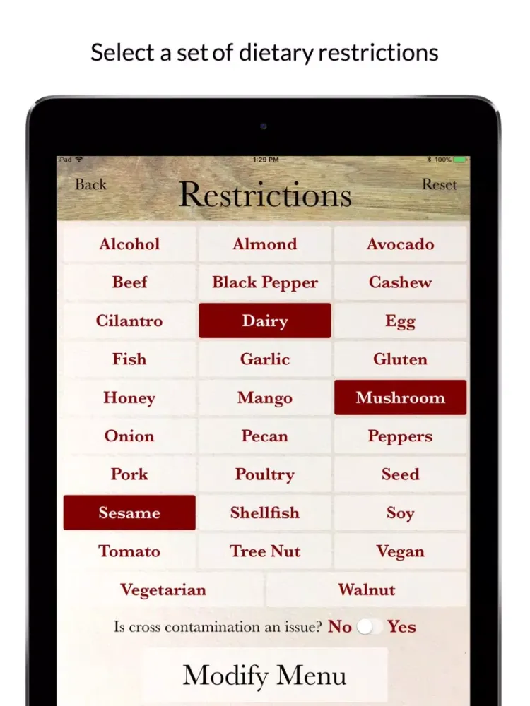 Capturas de pantalla de Menu Mod Employee iPad 