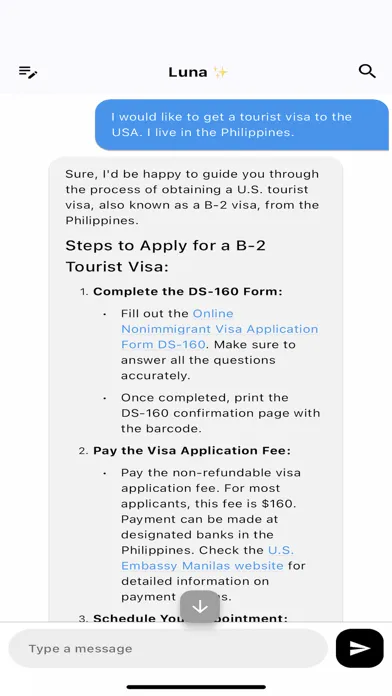 Ảnh chụp màn hình của US Immigration Assistant AI