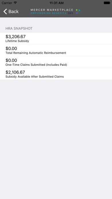 Zrzuty ekranu Mercer Marketplace 365 Subsidy