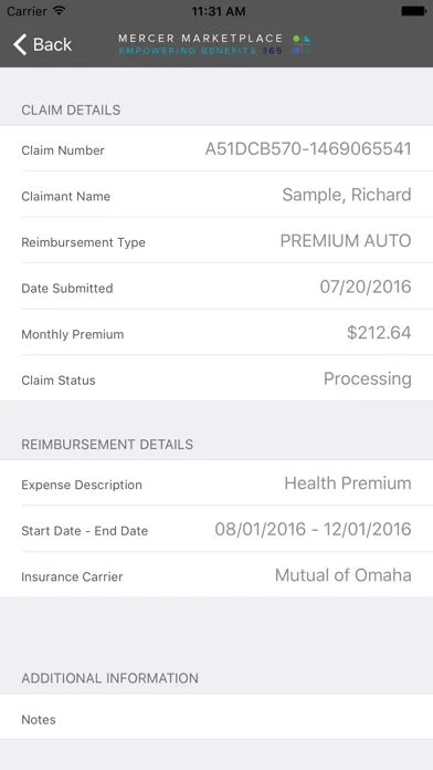 Zrzuty ekranu Mercer Marketplace 365 Subsidy