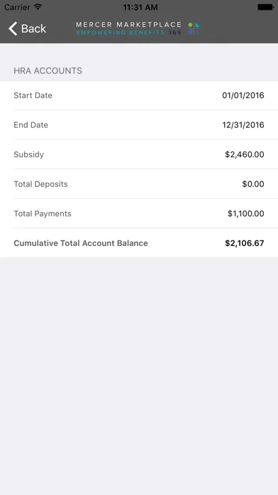 Zrzuty ekranu Mercer Marketplace 365 Subsidy