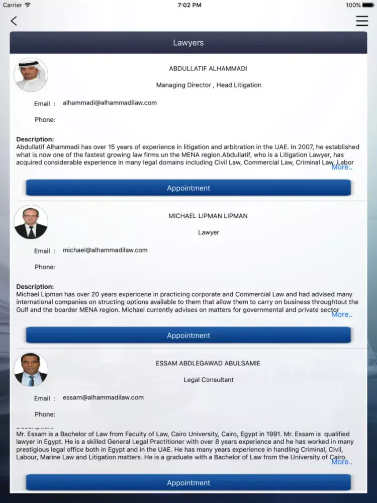 Tangkapan skrin Al Hammadi Law iPad 
