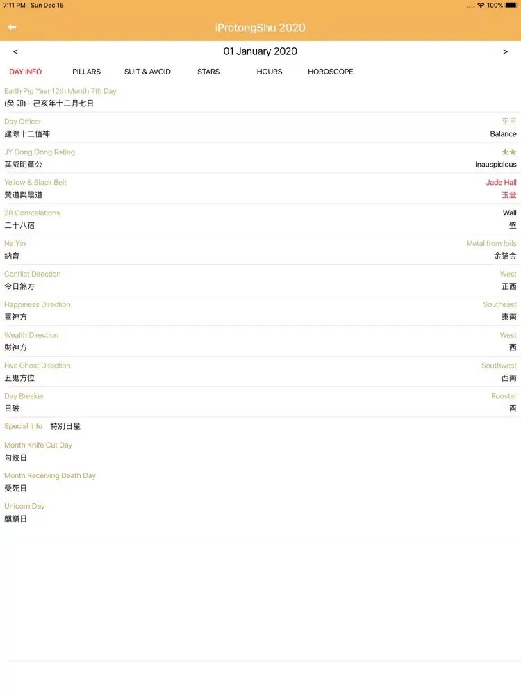 Ảnh chụp màn hình của Joey Yap’s iProTongShu 2020 iPad 