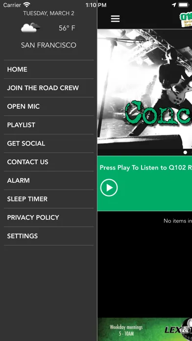 Tangkapan skrin Q102 Rocks