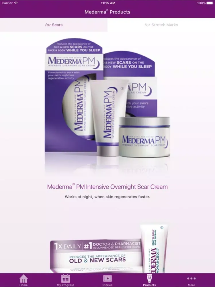 Capturas de tela do My Mederma iPad 