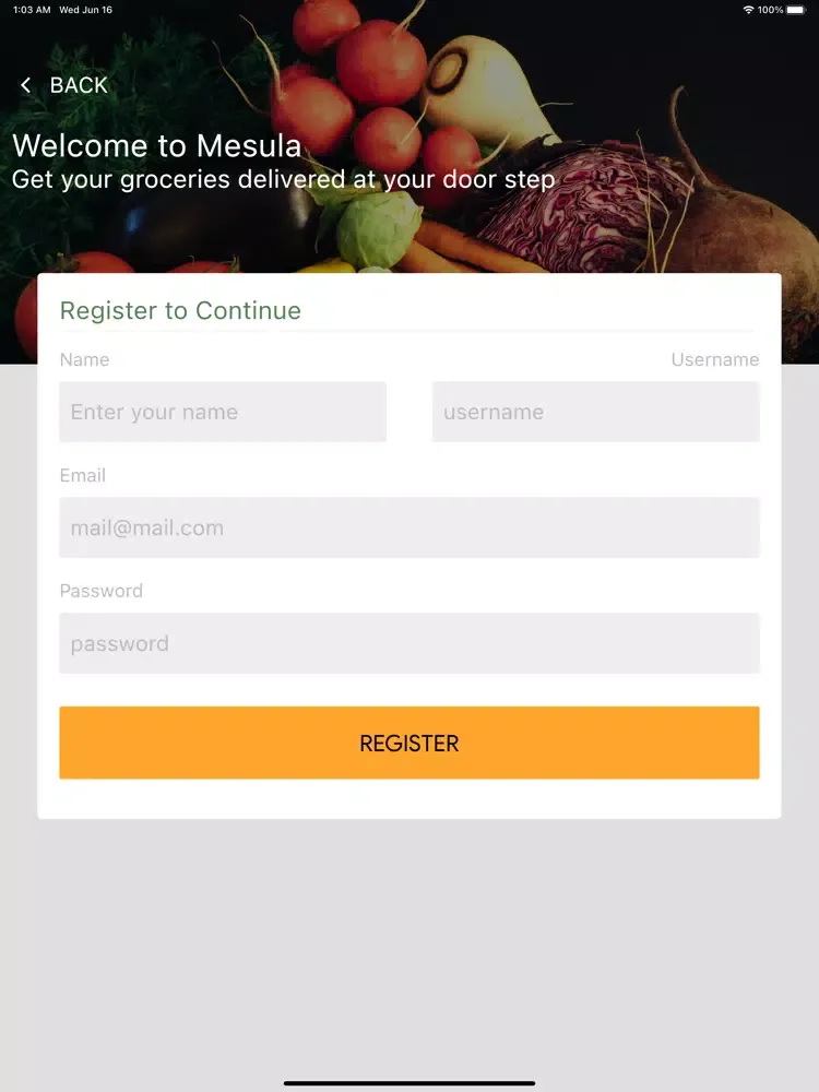 Mesula Food Grocery App iPad  スクリーンショット