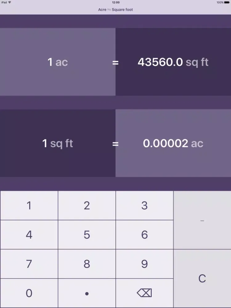 Acres To Square Feet | Acre To Square Foot | ac in ft² iPad  Screenshots