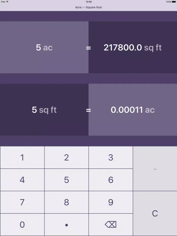 Acres To Square Feet | Acre To Square Foot | ac in ft² iPad  Screenshots