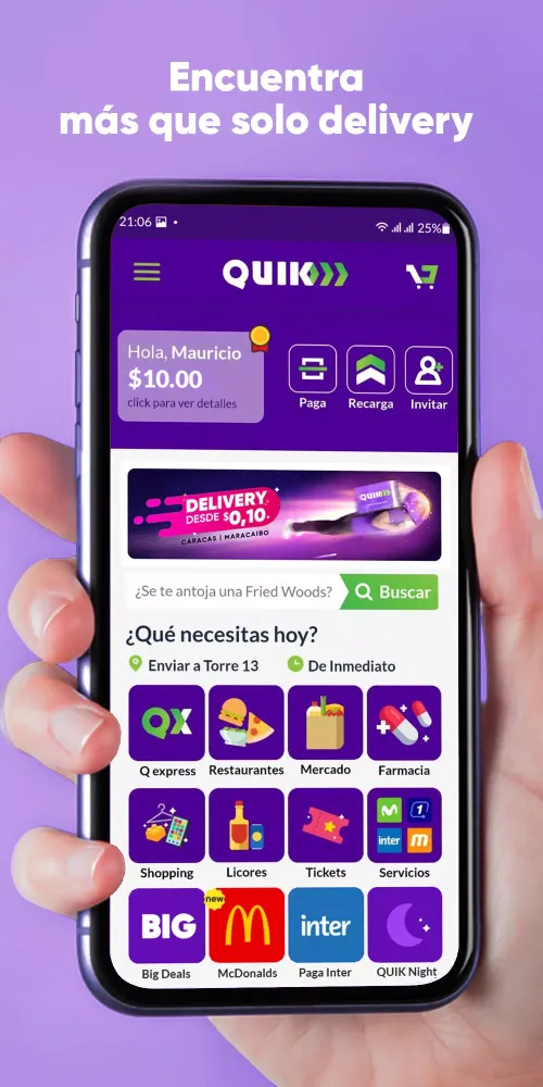Capturas de pantalla de QUIK: Pago y Delivery