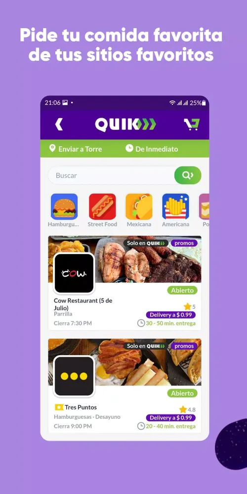 Capturas de pantalla de QUIK: Pago y Delivery